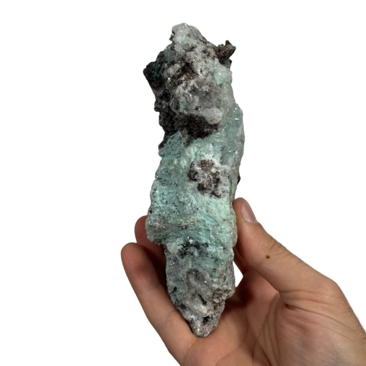 Calcite with copper minerals (A) — natural, Mexico