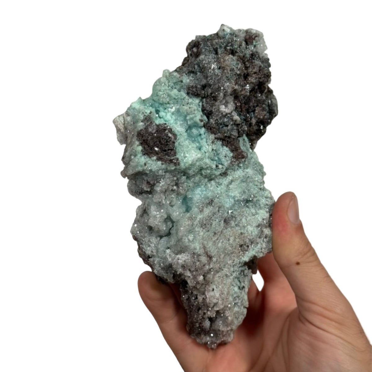 Calcite with copper minerals (A) — natural, Mexico