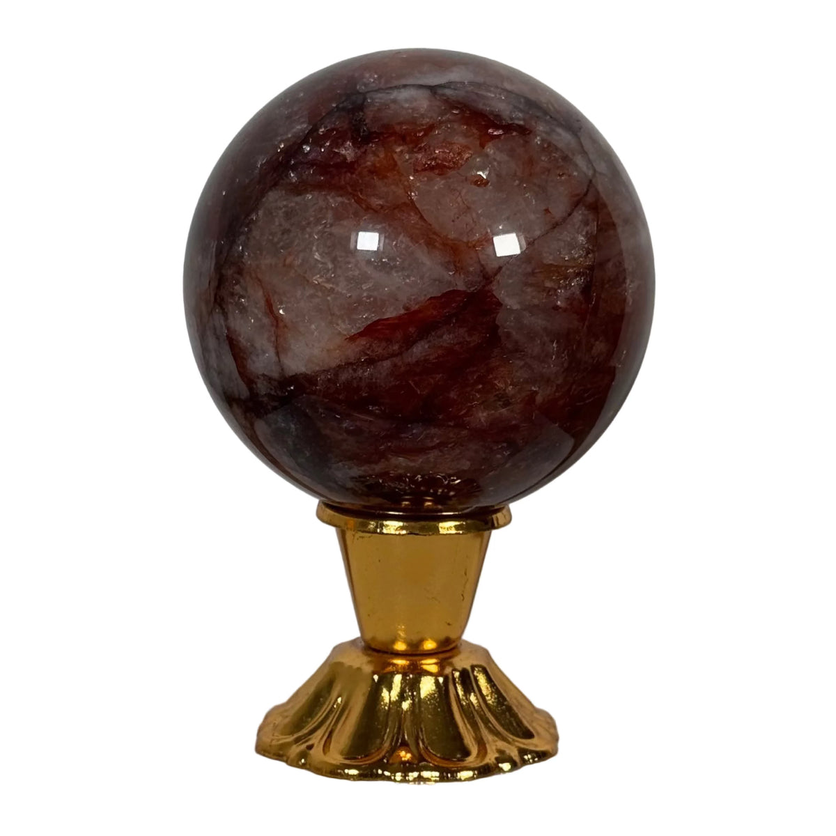 Fire quartz sphere (A) — natural, Brazil