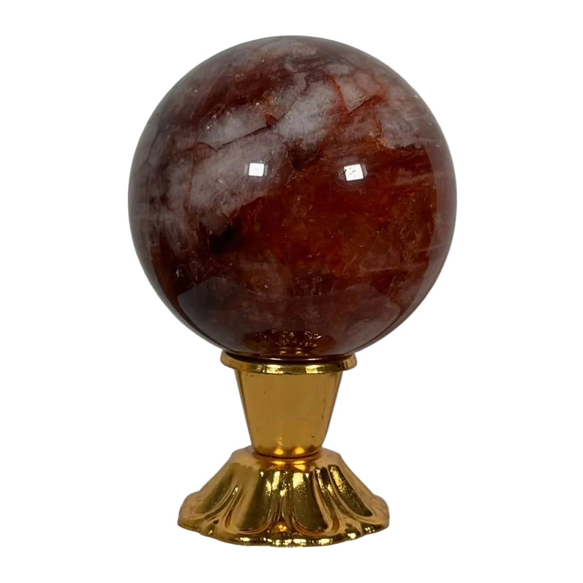 Fire quartz sphere (A) — natural, Brazil