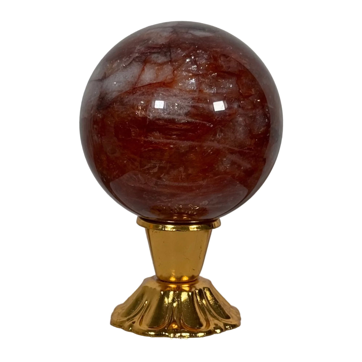 Fire quartz sphere (A) — natural, Brazil