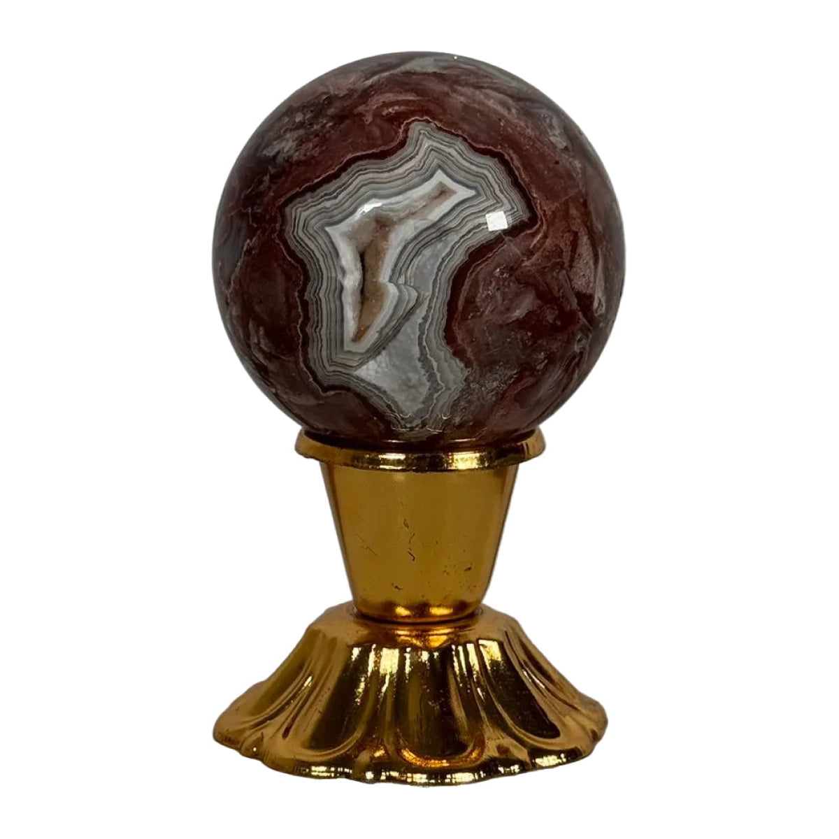 Crazy lace agate sphere (C) — natural, Mexico