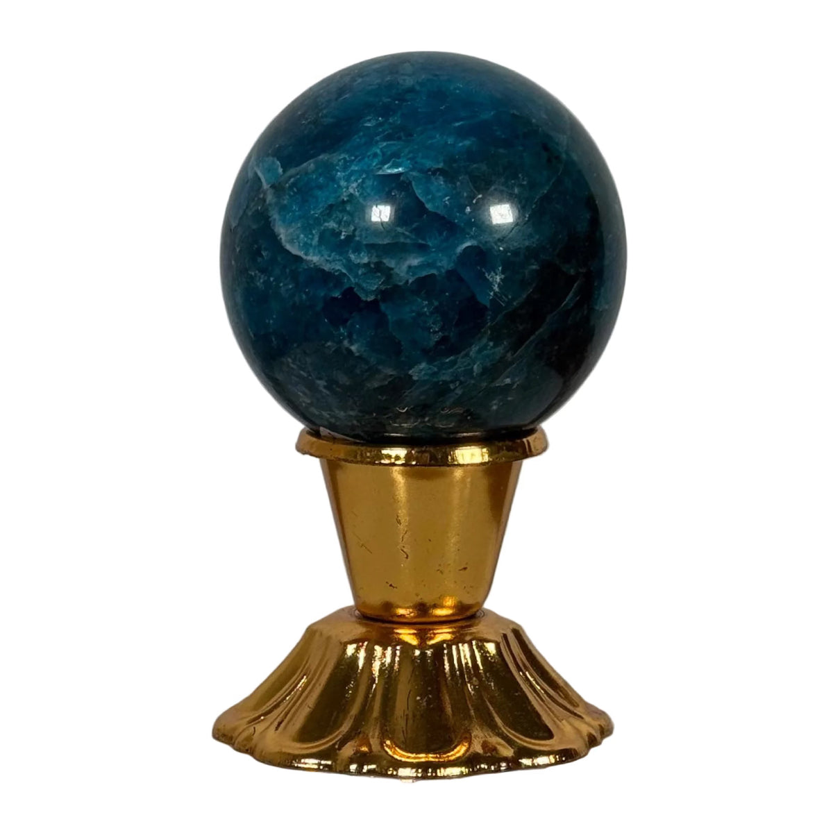 Blue apatite sphere (A) — natural, Madagascar